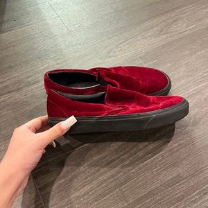 Burgundy Velour Slip-On Vans